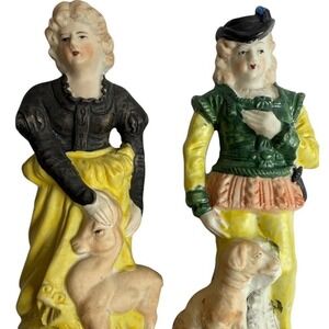 Vintage Japanese Bisque Figurines Romantic Farmhouse Couple Dog Deer Cottagecore